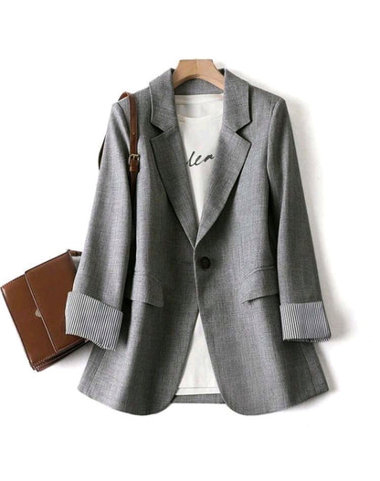 Nora Grey Single Button Blazer Striped Cuff Work Mensa