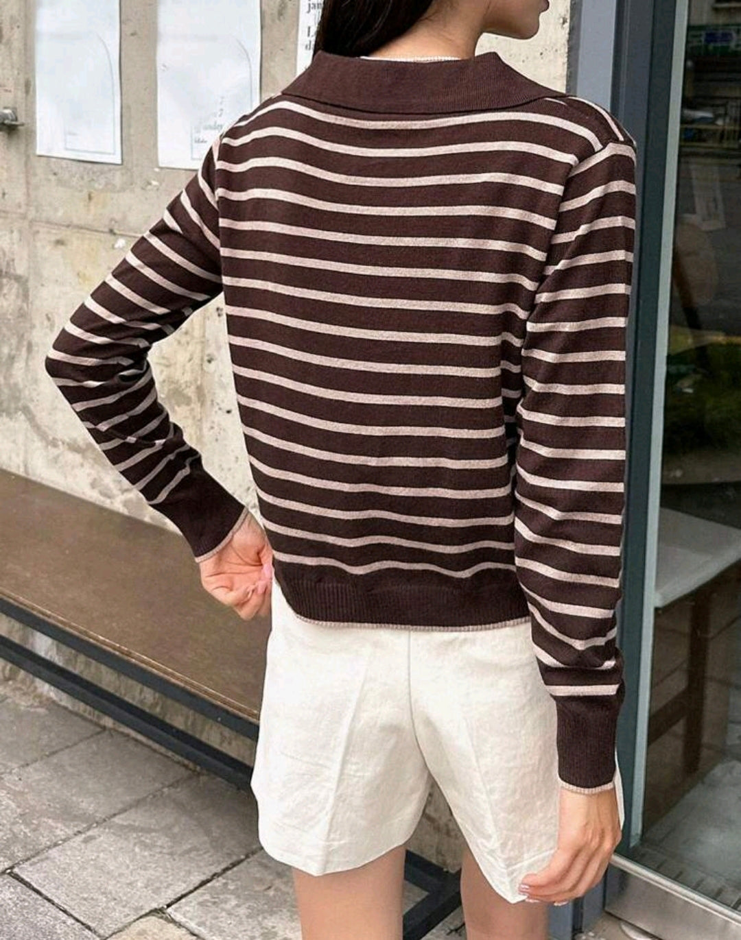 Striped Knit Polo Sweater Mensa