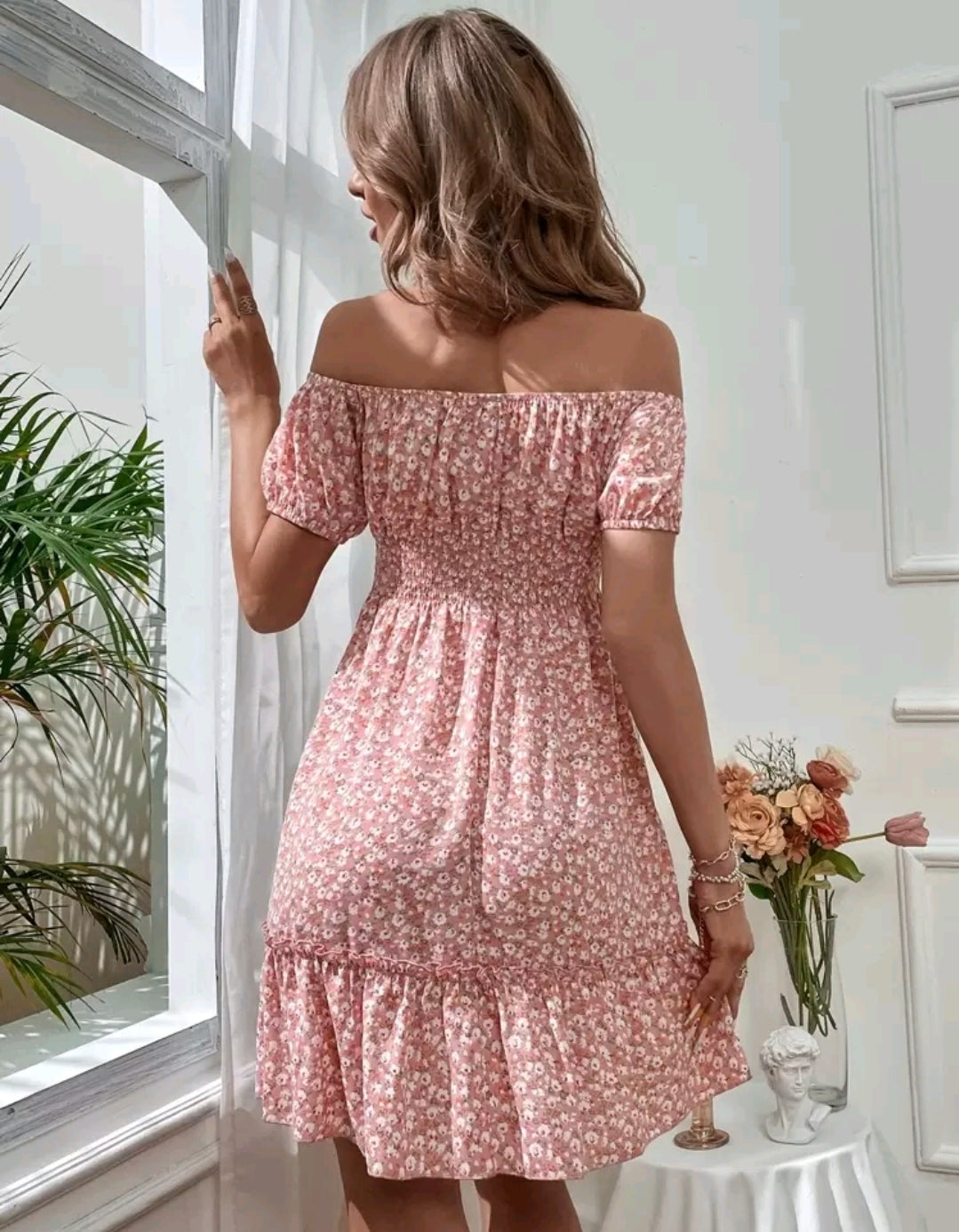 Ava Floral Off Shoulder Smocked Mini Dress Summer Mensa