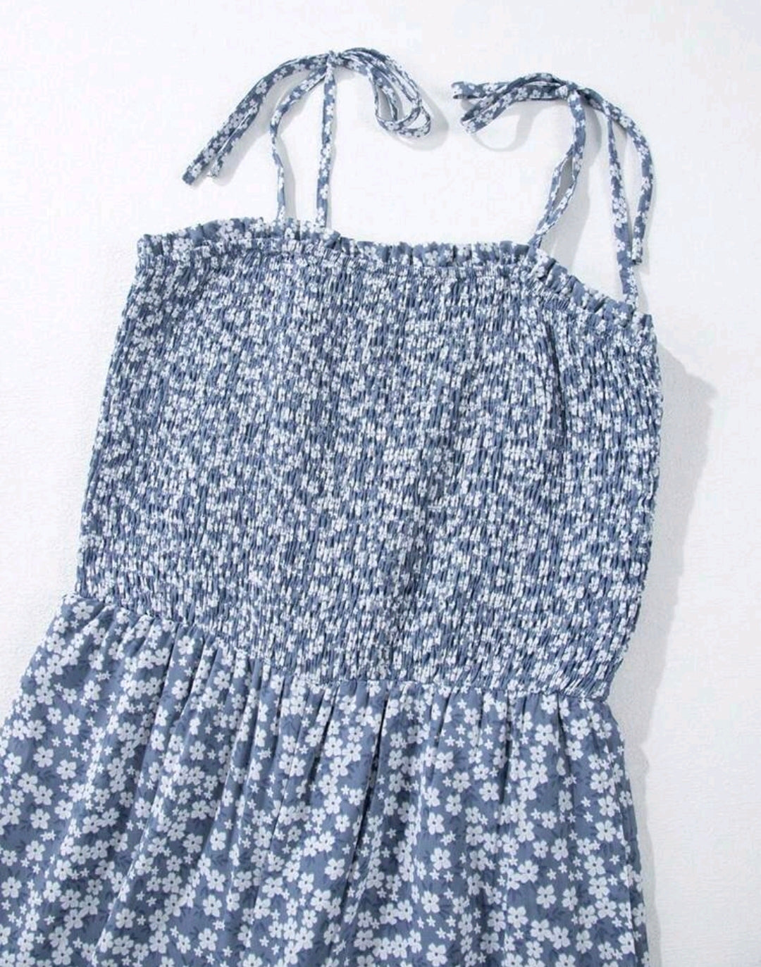 Elena Blue Floral Smocked Wide Leg Jumpsuit Summer Mensa