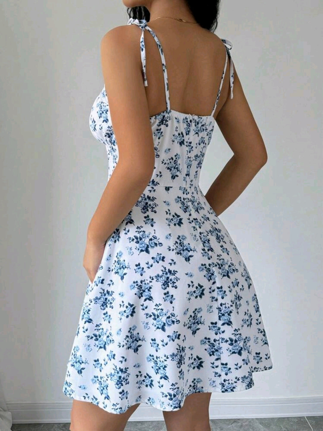 Mia White Floral Tie Strap Smocked Mini Dress Summer Mensa